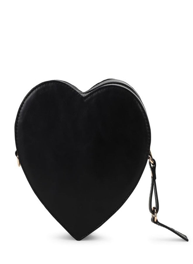 Berrylush Women Solid Black Quilted Pattern PU Detachable Sling Strap Heart Structured Regular Sling Bag - Image 4